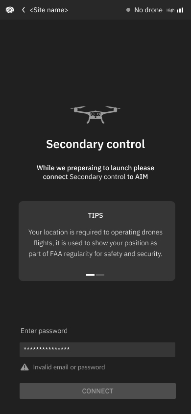 Secondary control: password entry